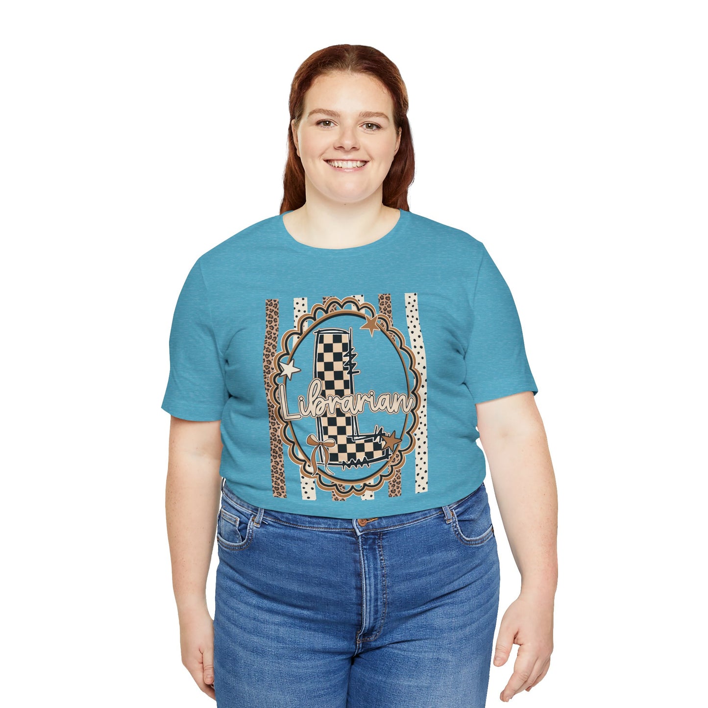 Librarian Checkerboard Letter L Tee — Vintage Booklover Graphic T-Shirt