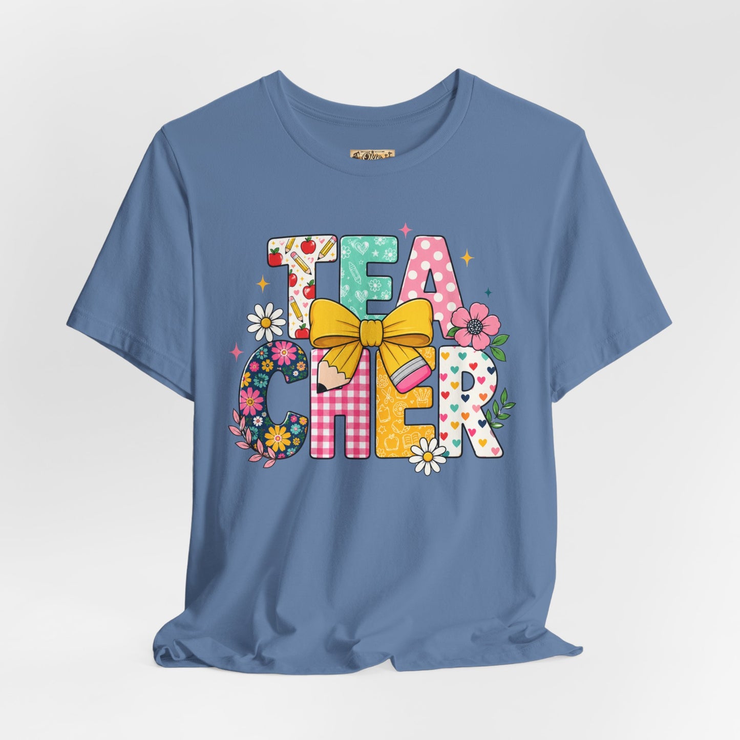 Teacher Floral Bow T-Shirt — Cute 'Teach er' Colorful School Shirt for Teachers