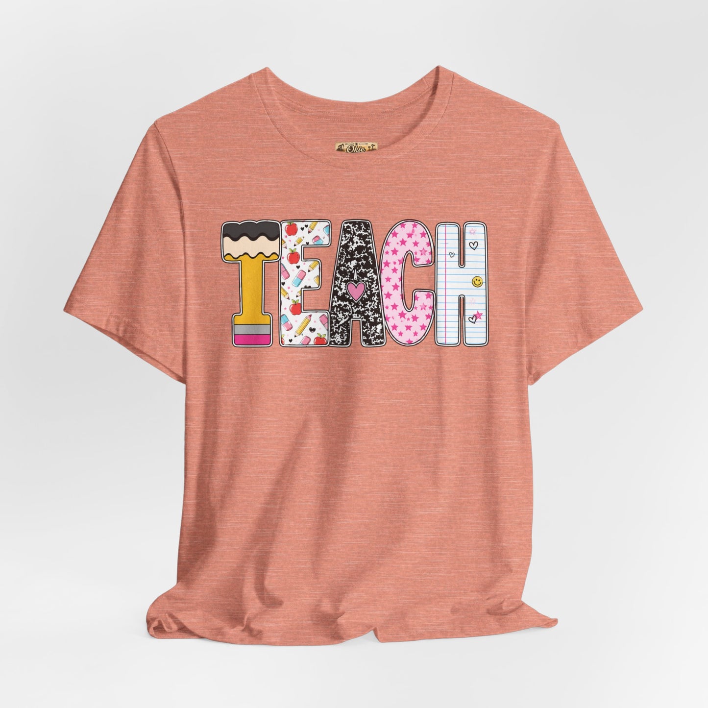 Teach Colorblock Graphic Tee – Cute Patterned Teacher T-Shirt
