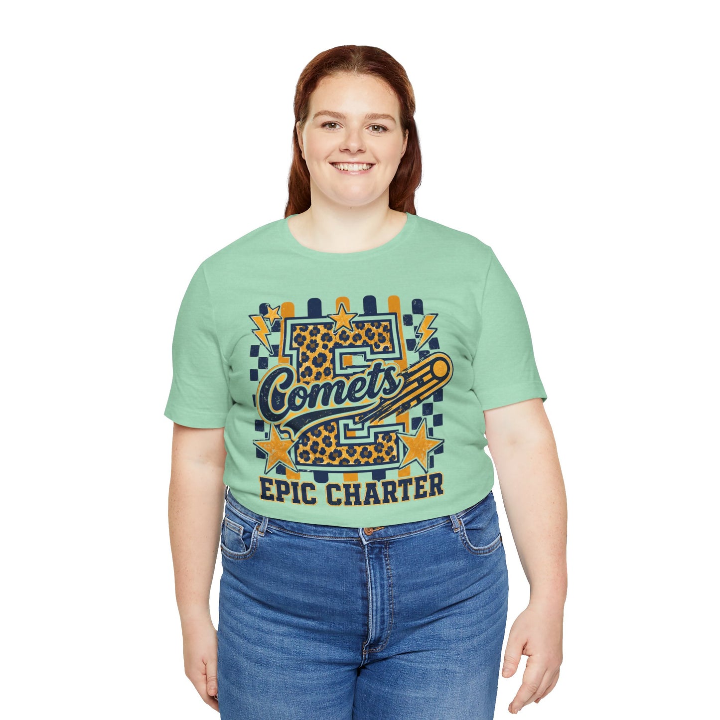 Comets Epic Charter Baseball T-Shirt — Leopard Letter Sports Tee