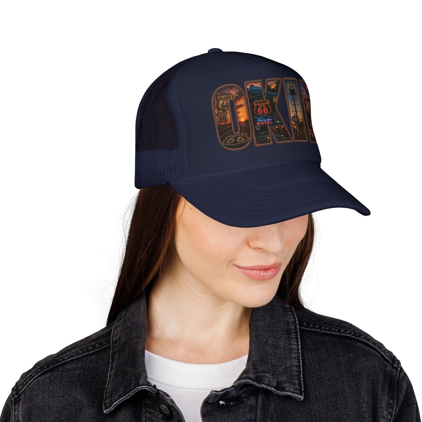 Route 66 Trucker Hat — Vintage 'ONE' Road Sign Graphic Foam Cap