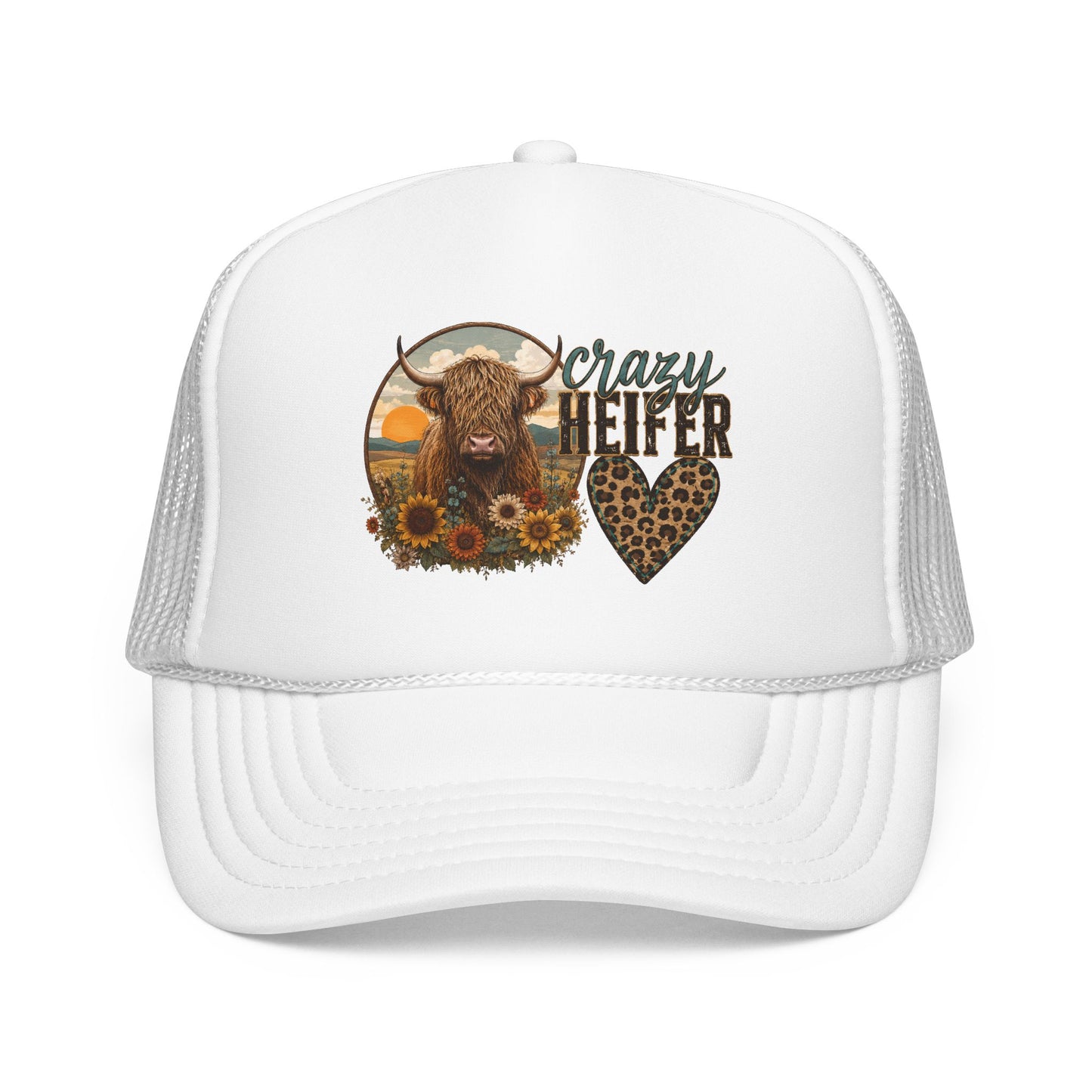 Crazy Heifer Trucker Hat — Sunflower Highland Cow Farm Cap