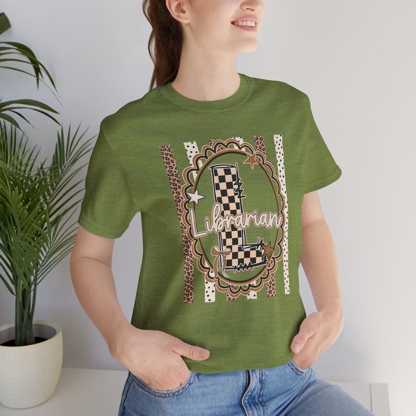 Librarian Checkerboard Letter L Tee — Vintage Booklover Graphic T-Shirt