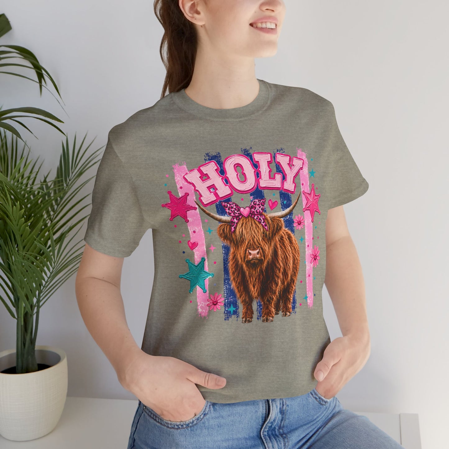 Holy Cow Highland Cow Graphic Tee — Cute Pastel Ranch Shirt