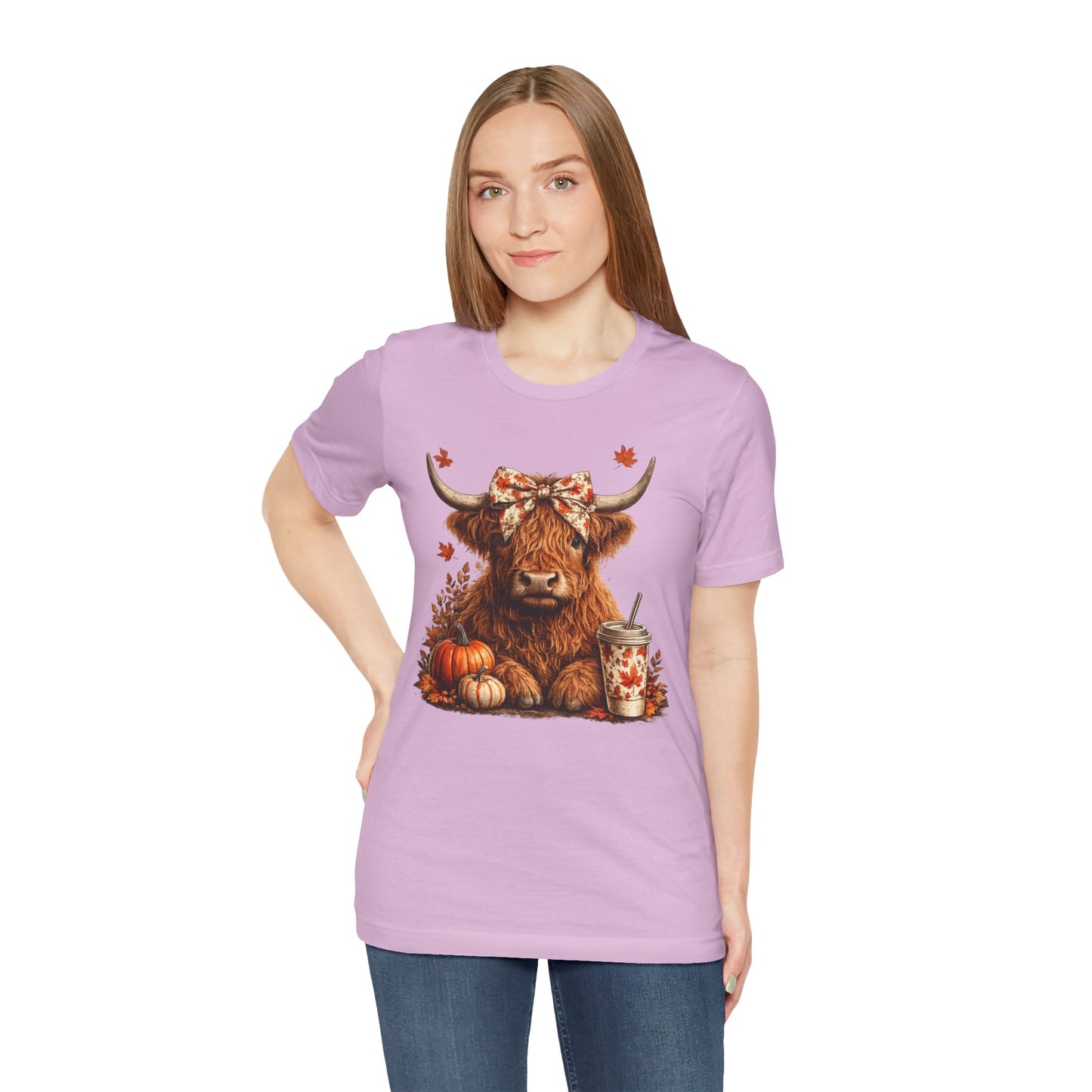 Autumn Highland Cow Tee — Fall Pumpkin Latte Graphic T-Shirt