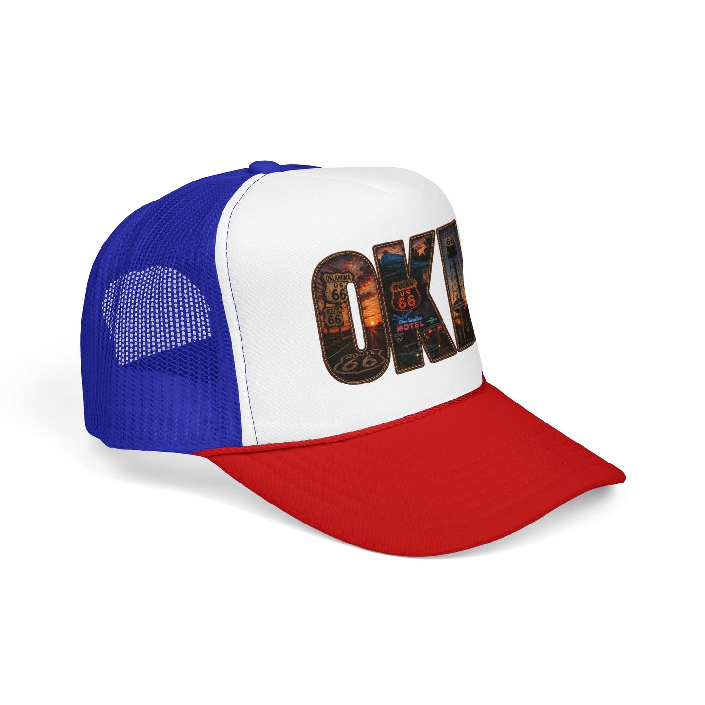 Route 66 Trucker Hat — Vintage 'ONE' Road Sign Graphic Foam Cap