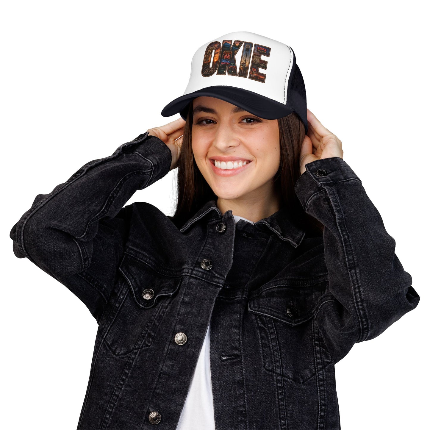 Route 66 Trucker Hat — Vintage 'ONE' Road Sign Graphic Foam Cap