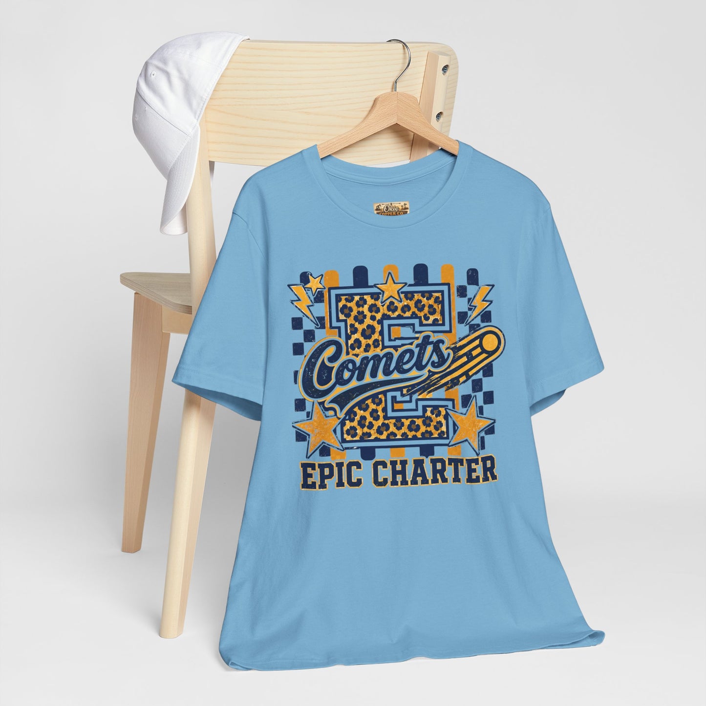 Comets Epic Charter Baseball T-Shirt — Leopard Letter Sports Tee