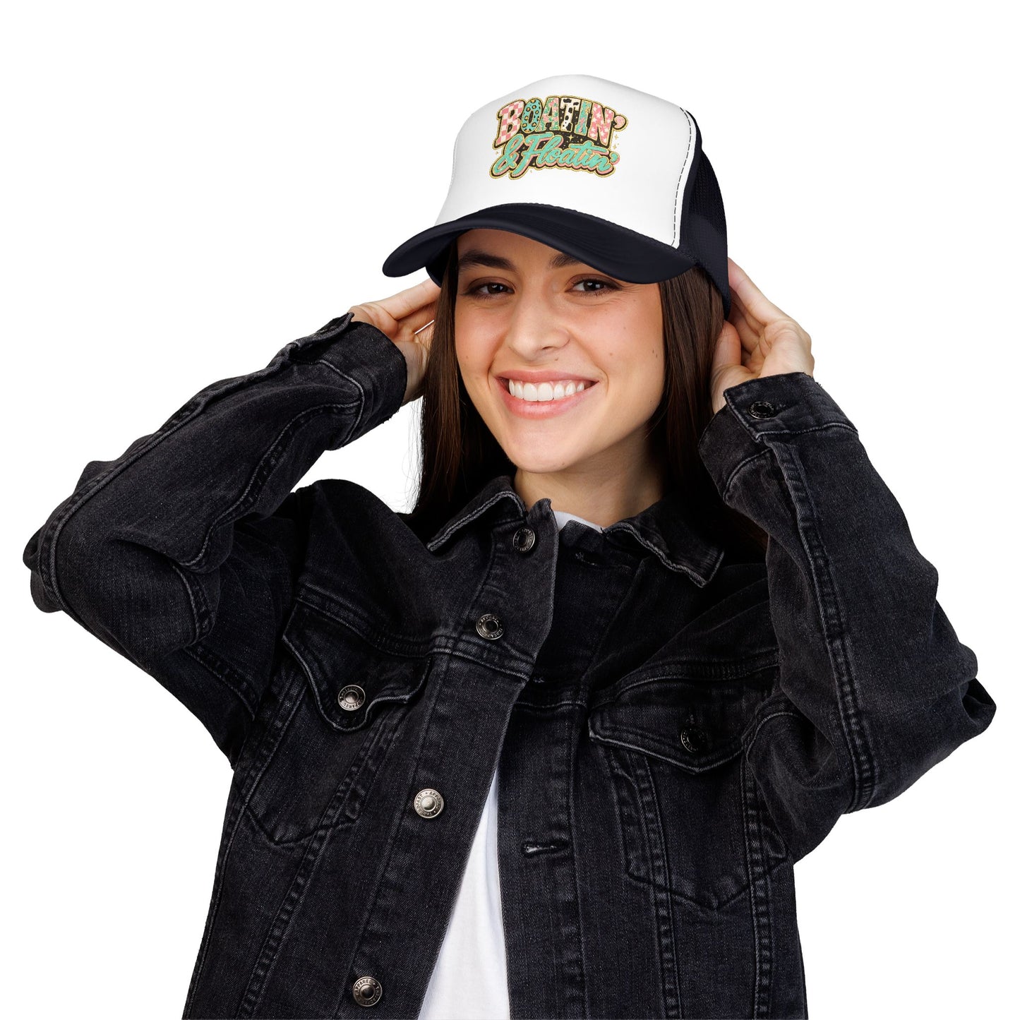 Boatin' & Floatin' Trucker Hat — Retro Floral Pool/Beach Foam Cap