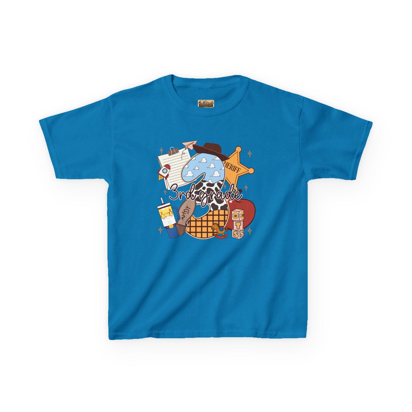 Kids Tee — 3rd Grade School Life Graphic (apple, donut, sheriff star)