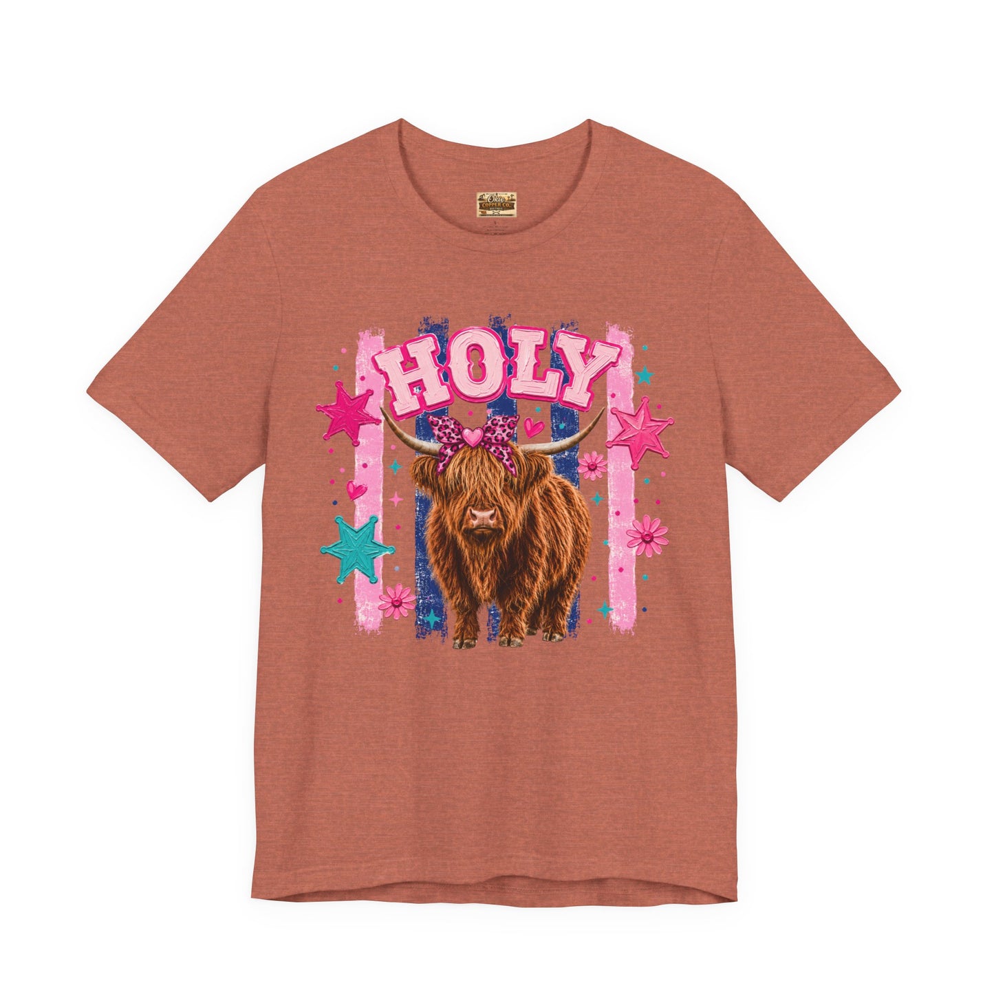 Holy Cow Highland Cow Graphic Tee — Cute Pastel Ranch Shirt