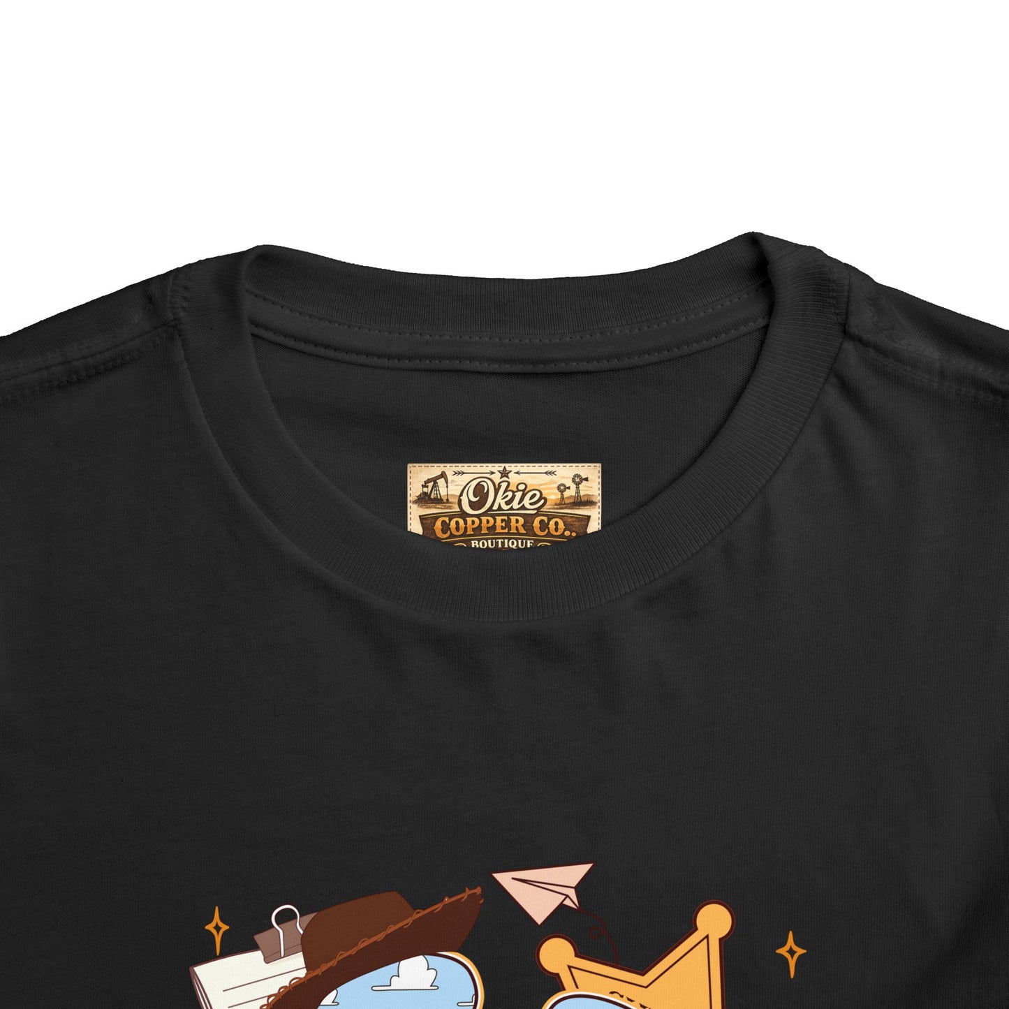 Toddler Tee — Cowboy Baby Western Collage | Sheriff Star, Boots & Wagon Wheel Graphic