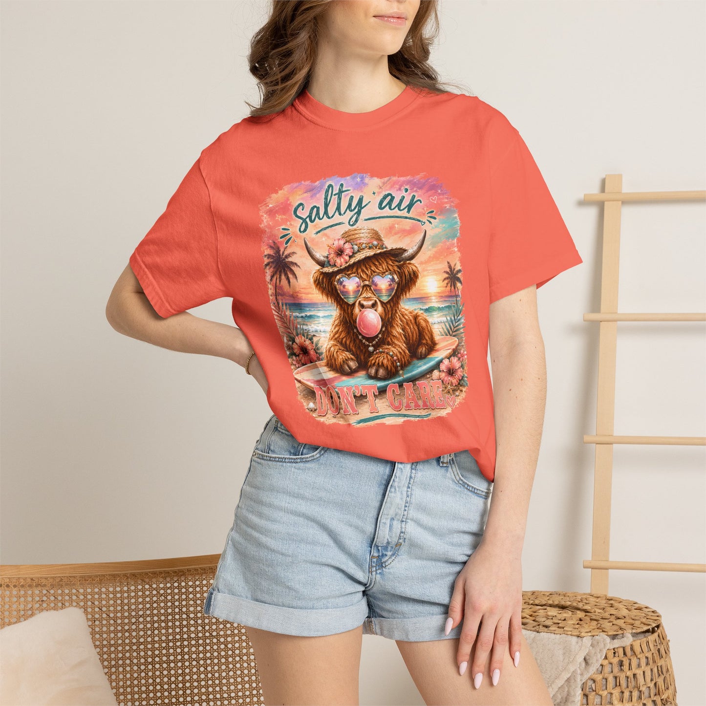 Salty Air "Don't Care" Beach Cow Graphic T-Shirt