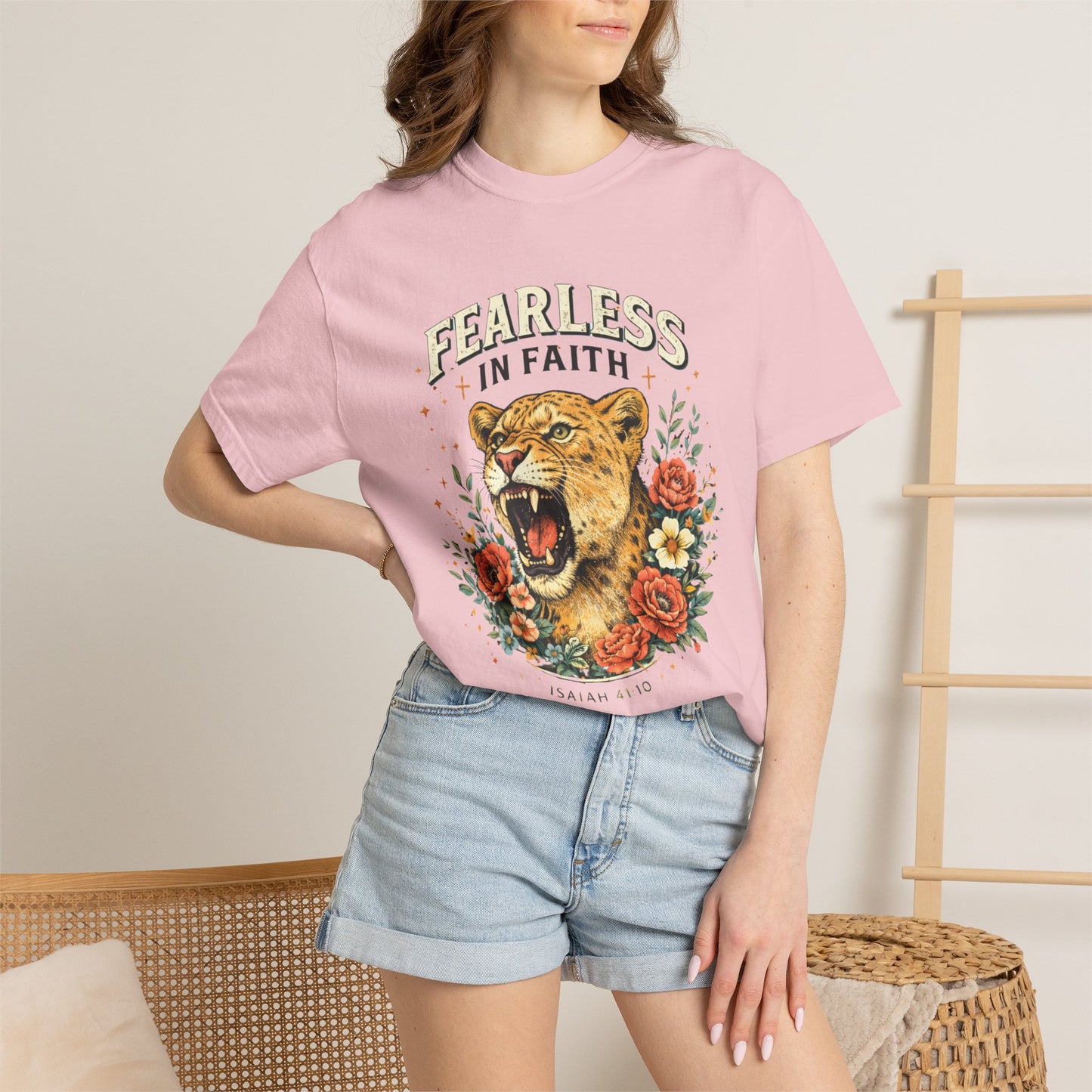 Fearless in Faith Lion T-Shirt — Floral Vintage Christian Graphic Tee