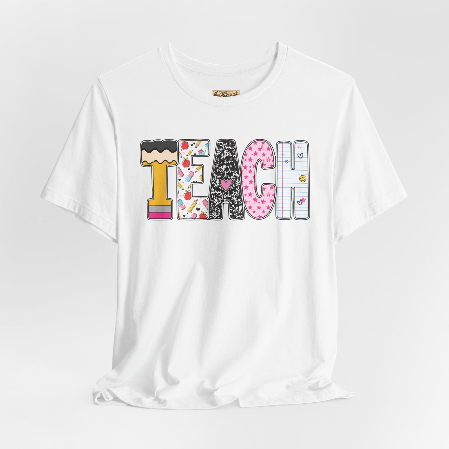 Teach Colorblock Graphic Tee – Cute Patterned Teacher T-Shirt