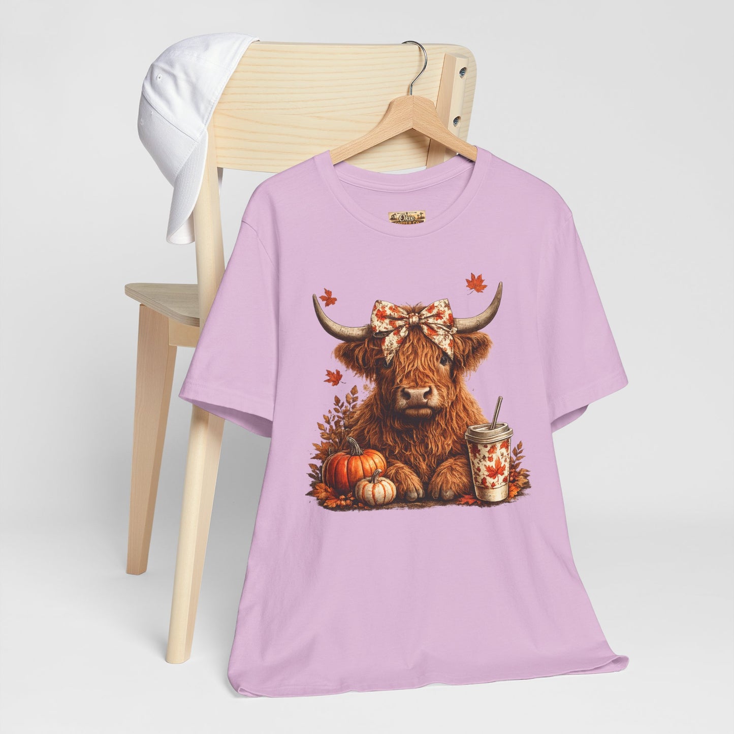 Autumn Highland Cow Tee — Fall Pumpkin Latte Graphic T-Shirt