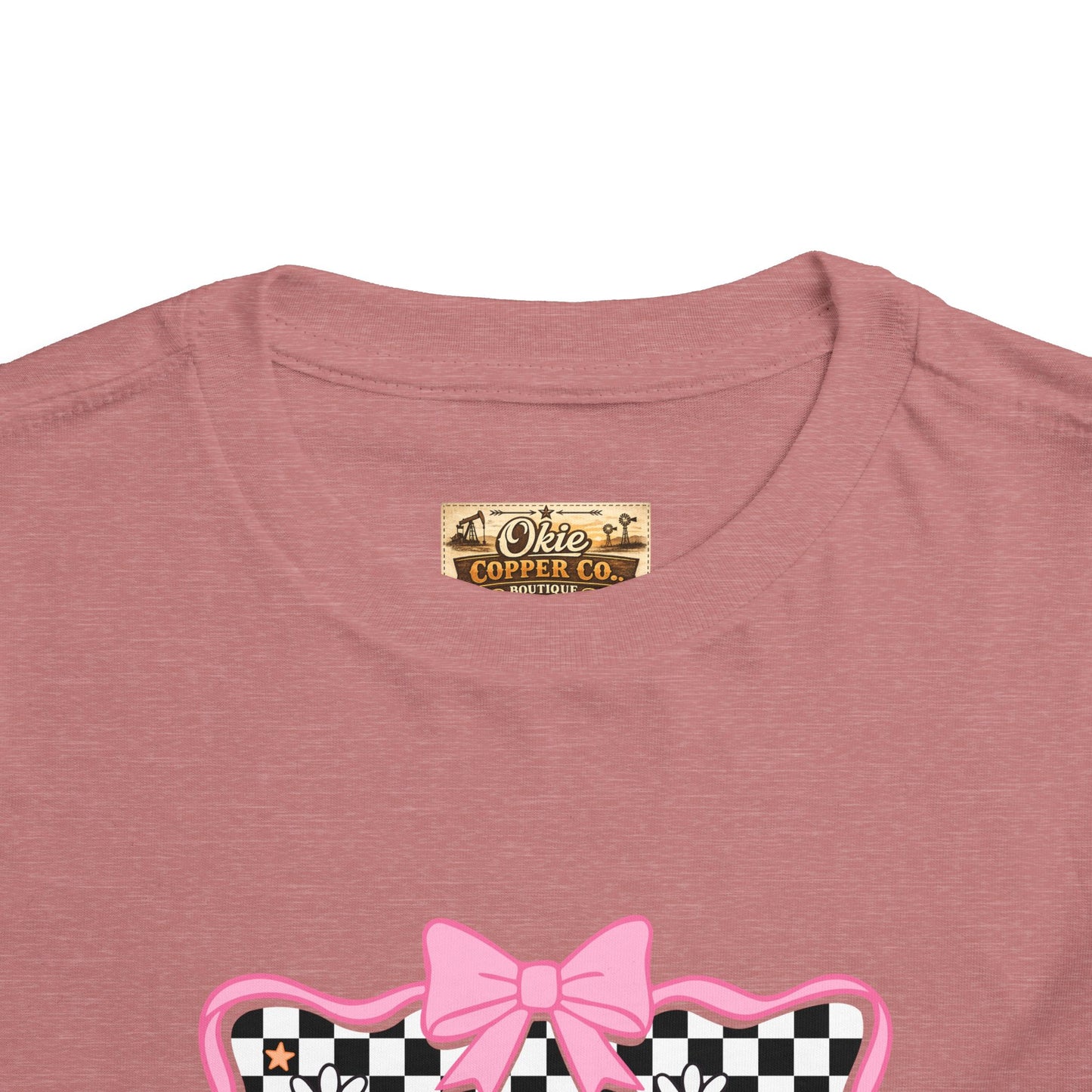 Toddler Tee — Colorful 'Pink' Checkerboard Graphic with Bow