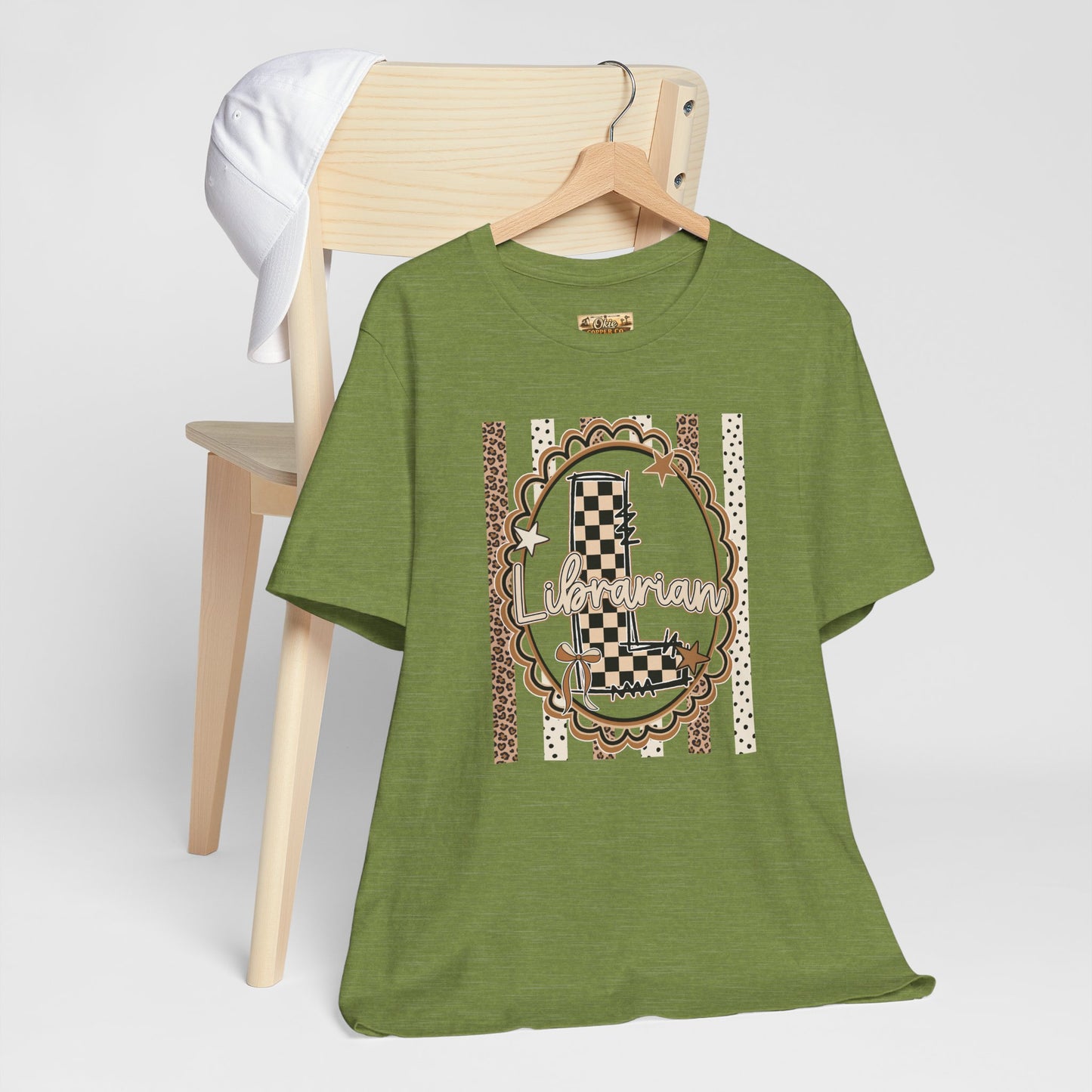 Librarian Checkerboard Letter L Tee — Vintage Booklover Graphic T-Shirt