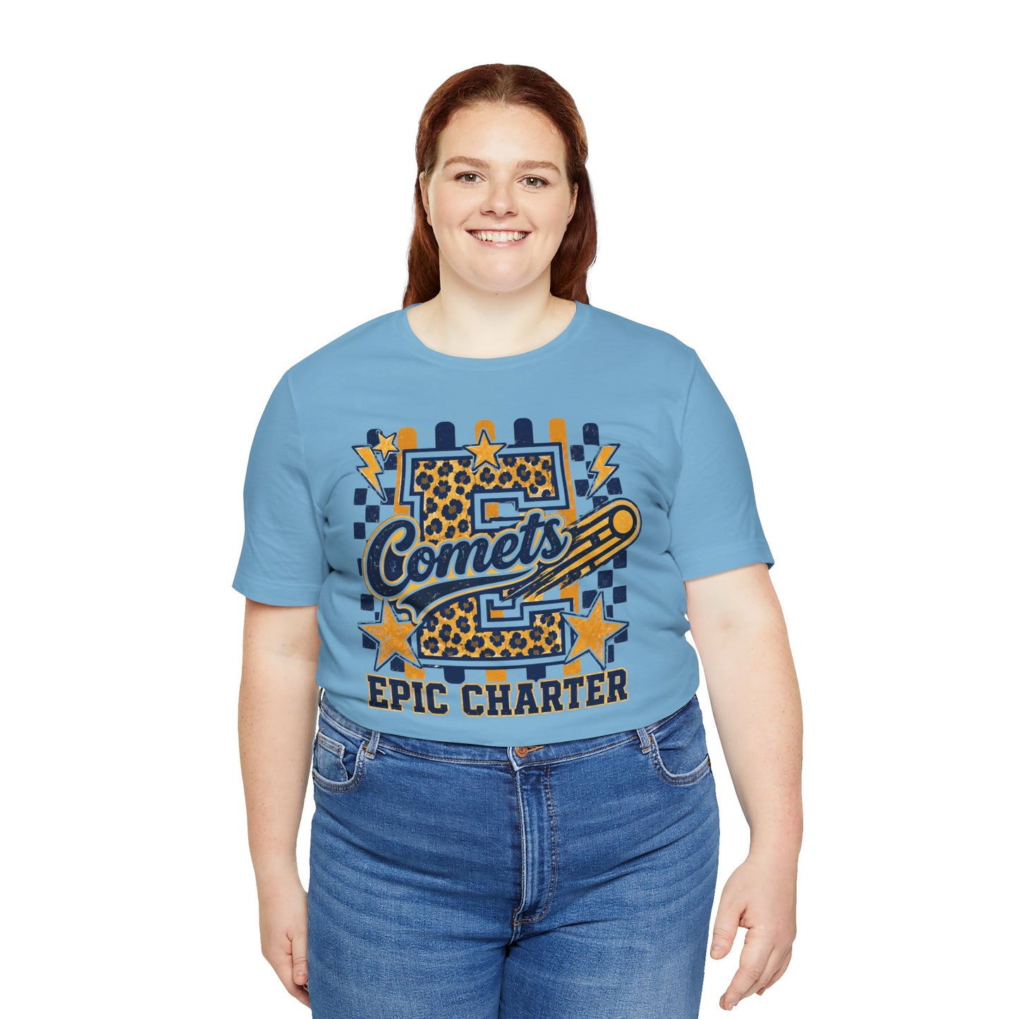 Comets Epic Charter Baseball T-Shirt — Leopard Letter Sports Tee