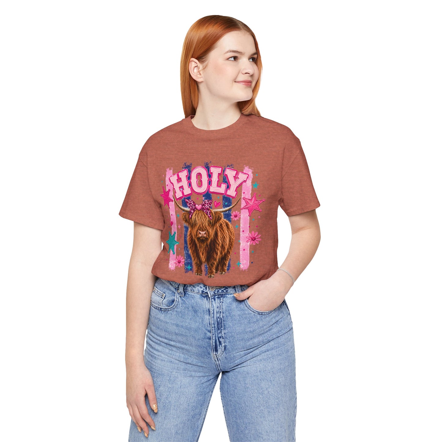 Holy Cow Highland Cow Graphic Tee — Cute Pastel Ranch Shirt