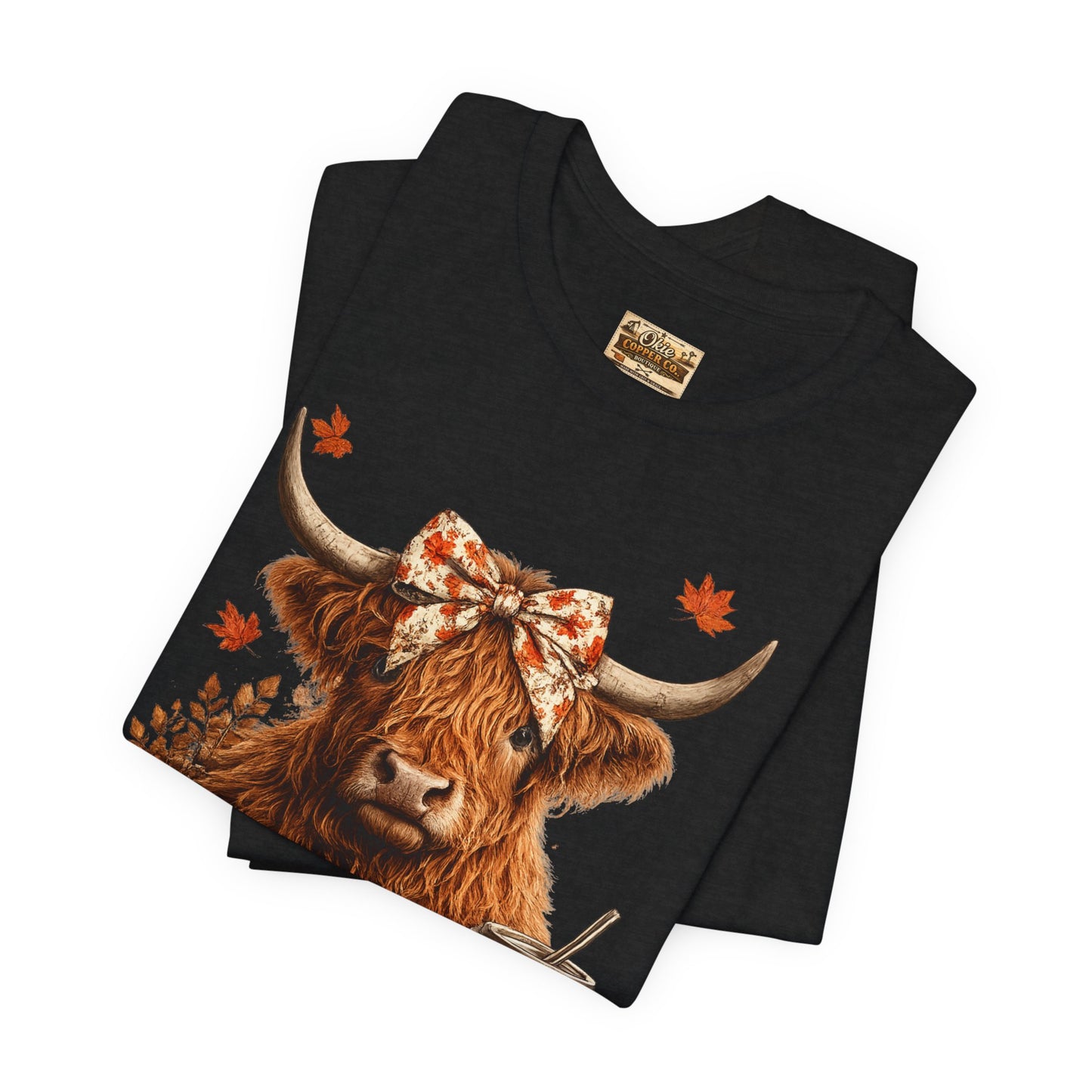 Autumn Highland Cow Tee — Fall Pumpkin Latte Graphic T-Shirt