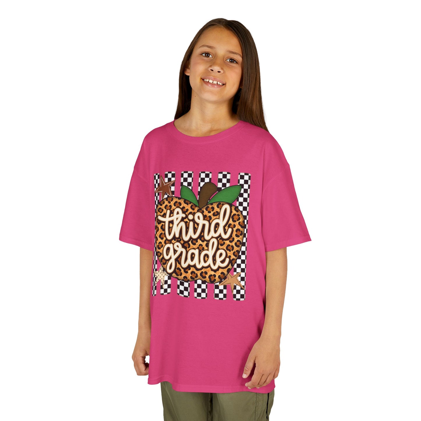 Third Grade Leopard Apple Kids T‑Shirt
