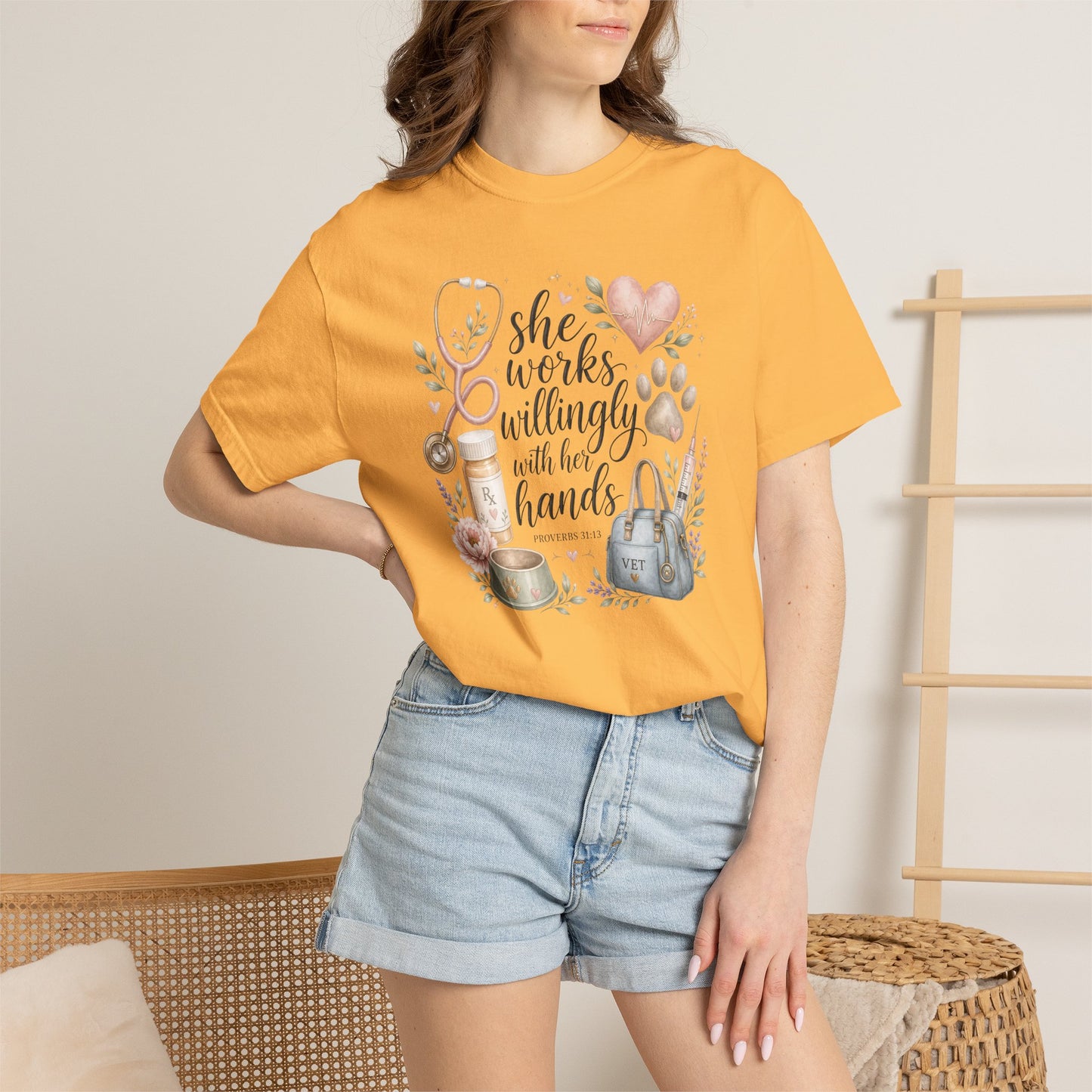 "She Works Willingly With Her Hands" Vet & Vet Tech Graphic Tee