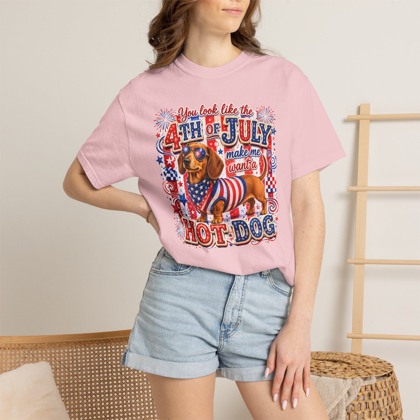 4th of July Hot Dog Dachshund T-Shirt – Patriotic Funny BBQ Tee