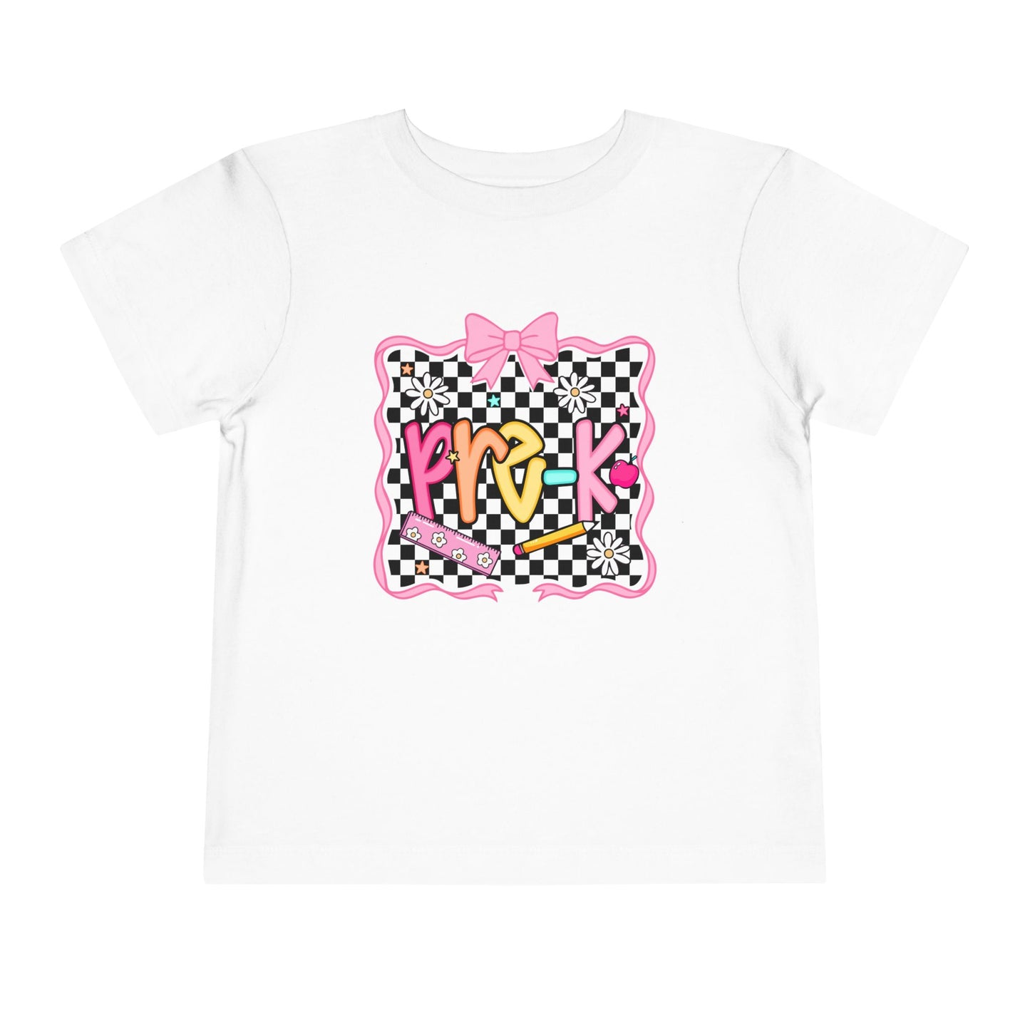 Toddler Tee — Colorful 'Pink' Checkerboard Graphic with Bow