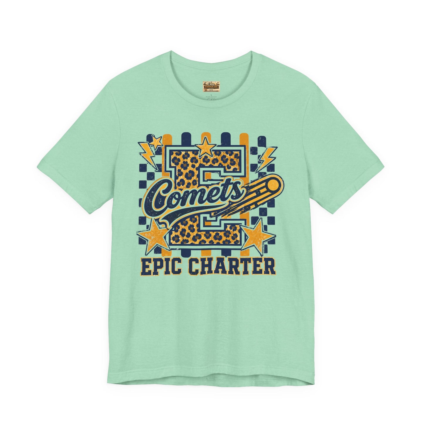 Comets Epic Charter Baseball T-Shirt — Leopard Letter Sports Tee