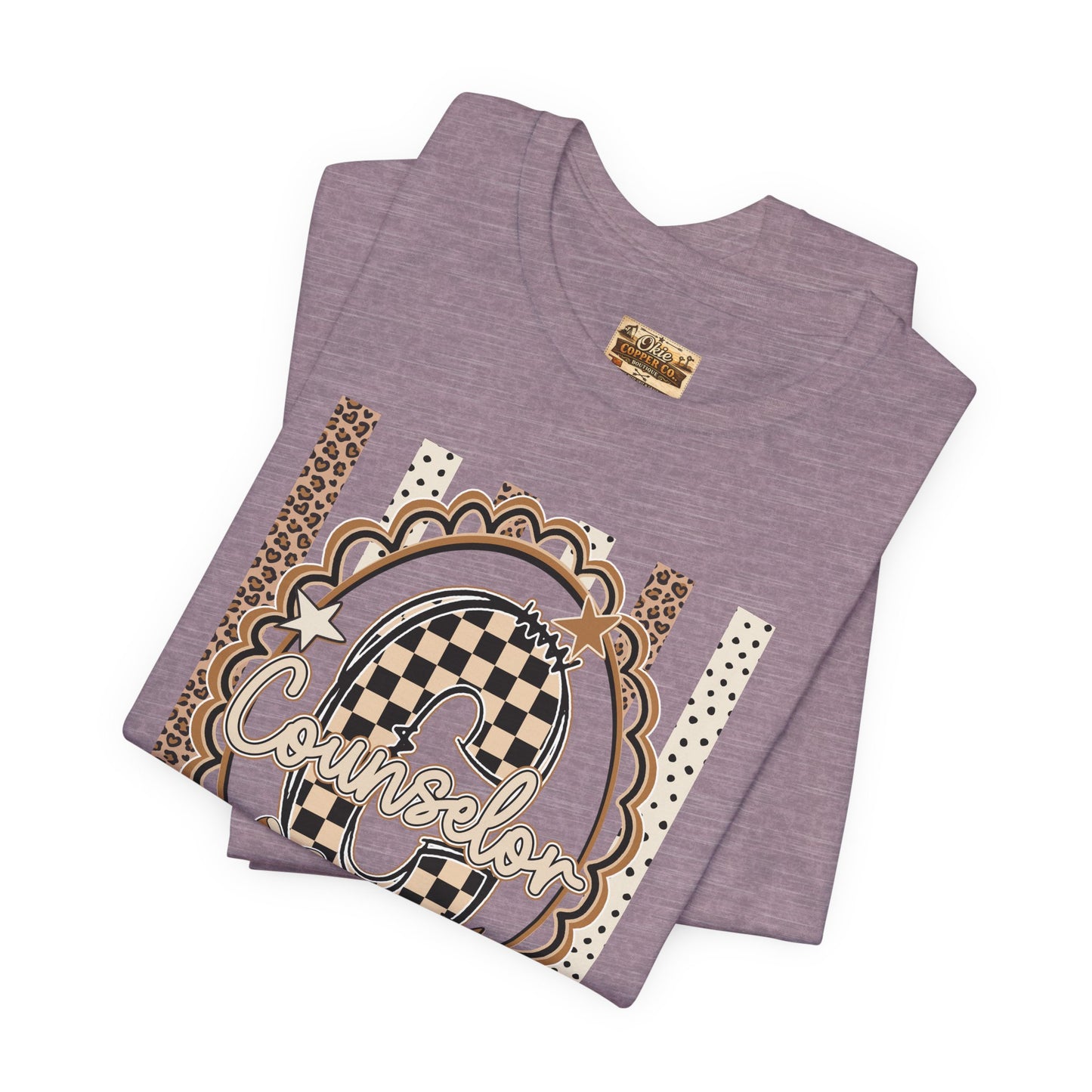 Counselor Tee — Retro Checkerboard & Leopard Print Graphic T-Shirt