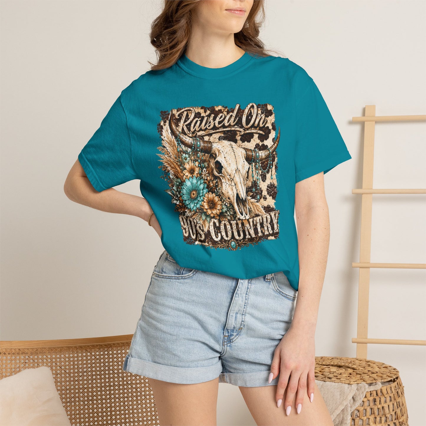 Raised On 90s Country T-Shirt — Vintage Cow Skull Western Tee