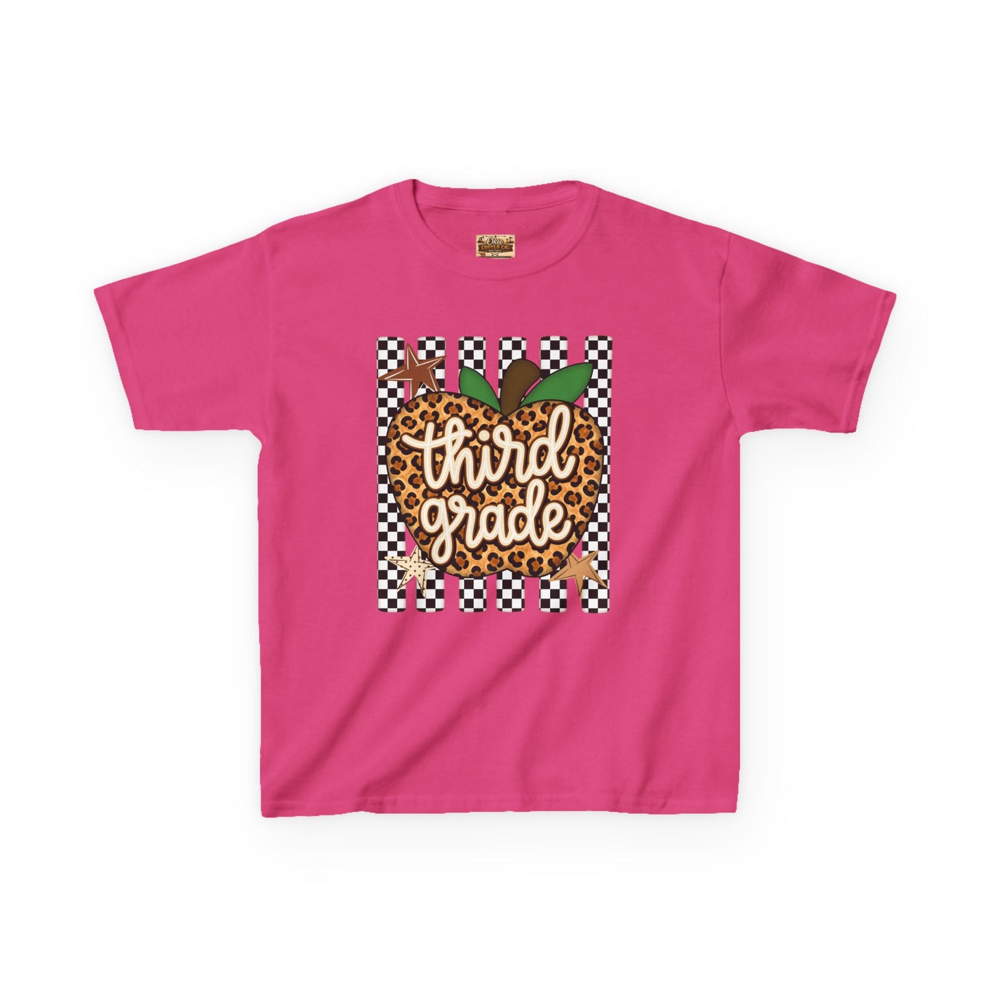 Third Grade Leopard Apple Kids T‑Shirt