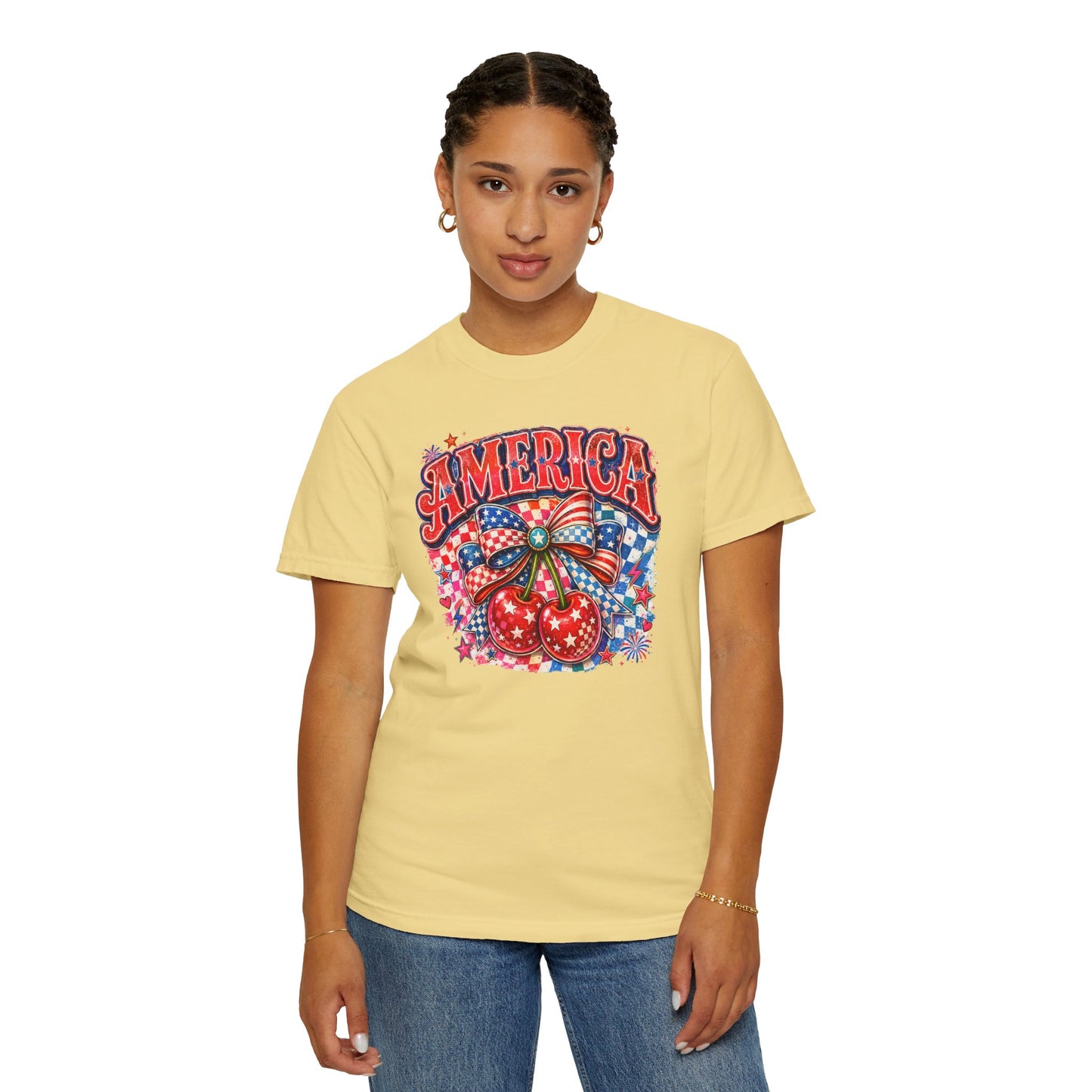 America Cherry Graphic T-Shirt — Patriotic 4th of July Tee