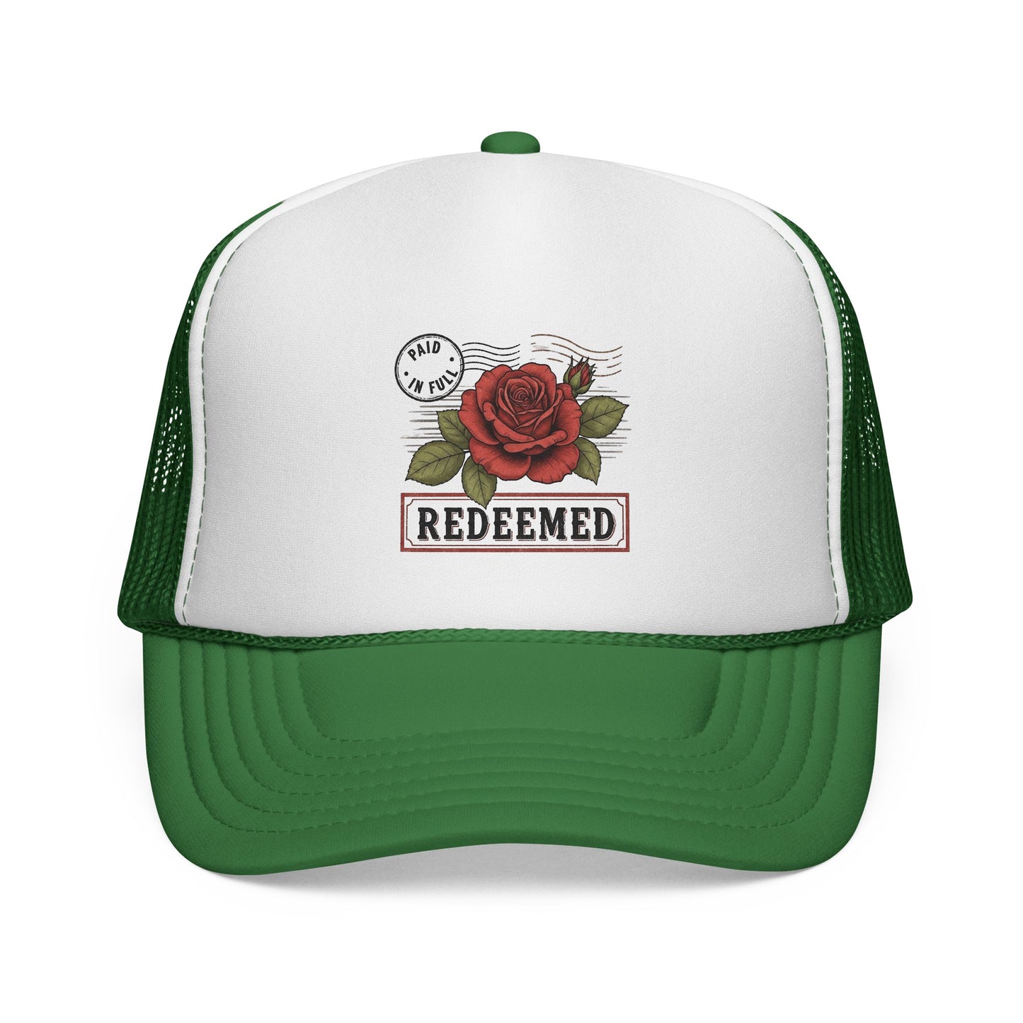 Redeemed Rose Trucker Cap - Vintage Floral Faith Hat