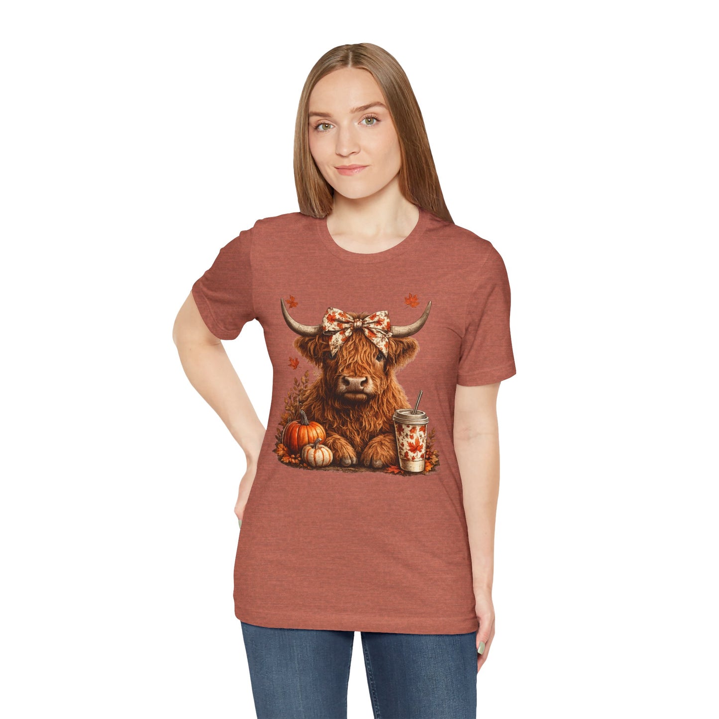 Autumn Highland Cow Tee — Fall Pumpkin Latte Graphic T-Shirt