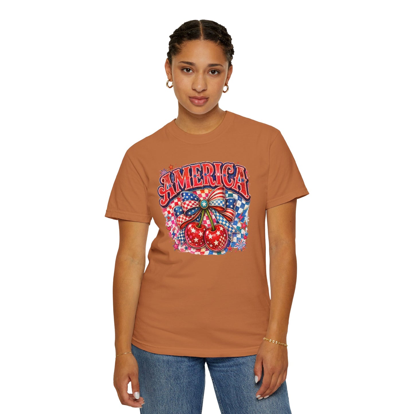 America Cherry Graphic T-Shirt — Patriotic 4th of July Tee