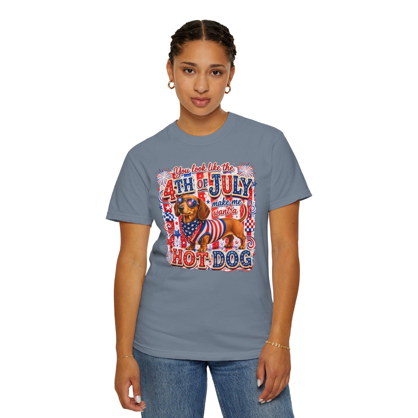 4th of July Hot Dog Dachshund T-Shirt – Patriotic Funny BBQ Tee