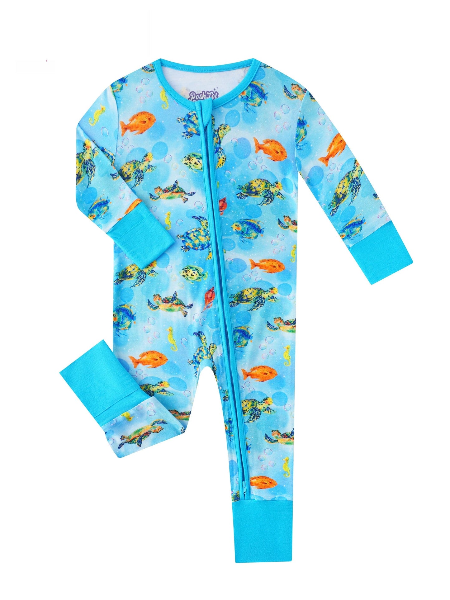 Sea Turtle Bamboo Baby Convertible Zippy Romper