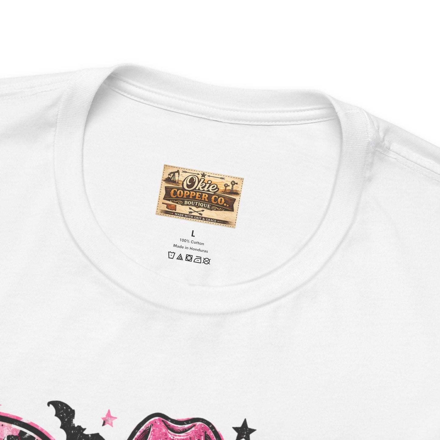 Boo Pink Leopard Ghost Tee — Cute Cowgirl Halloween T-Shirt