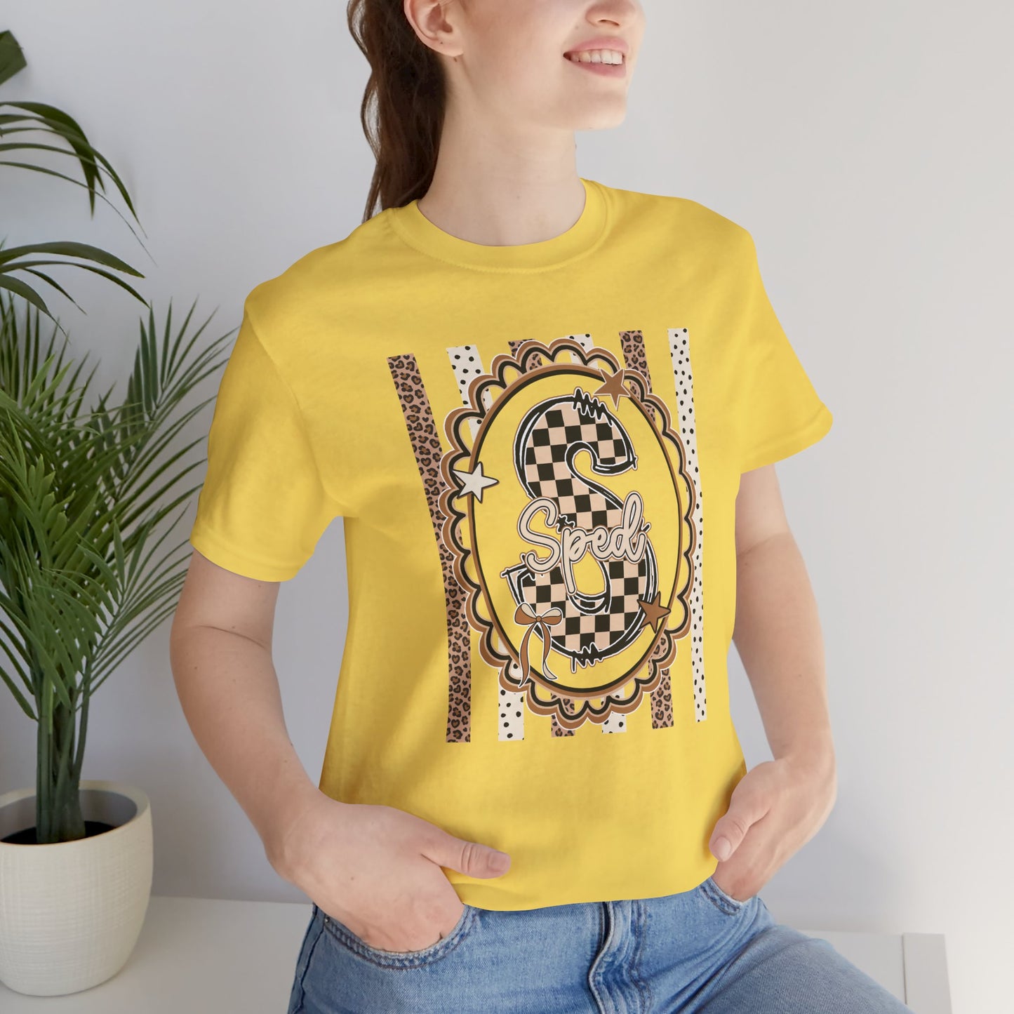 Sped S Monogram Tee — Checkerboard Leopard Graphic T-Shirt