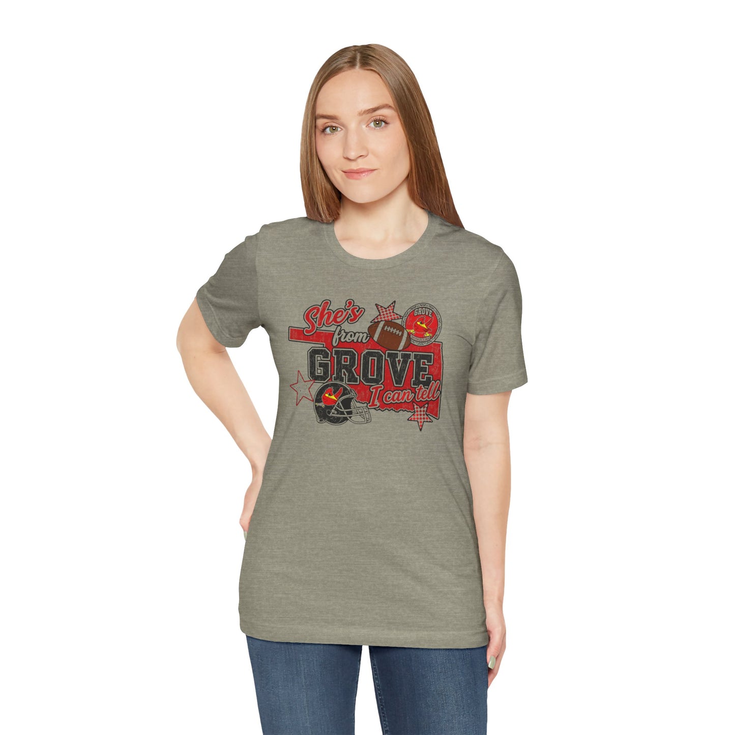 She's From Grove I Can Tell T-Shirt — Grove Football Fan Tee