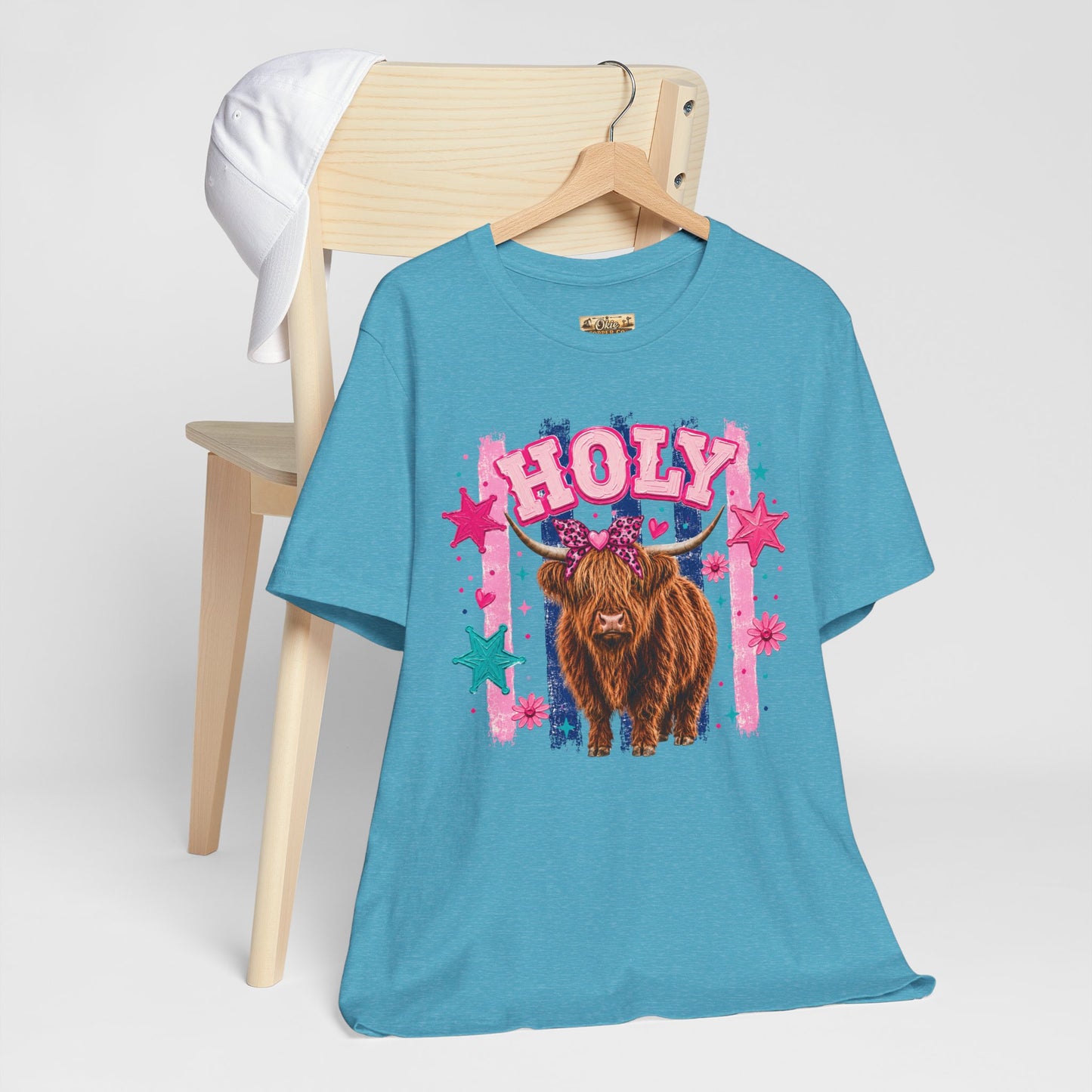 Holy Cow Highland Cow Graphic Tee — Cute Pastel Ranch Shirt