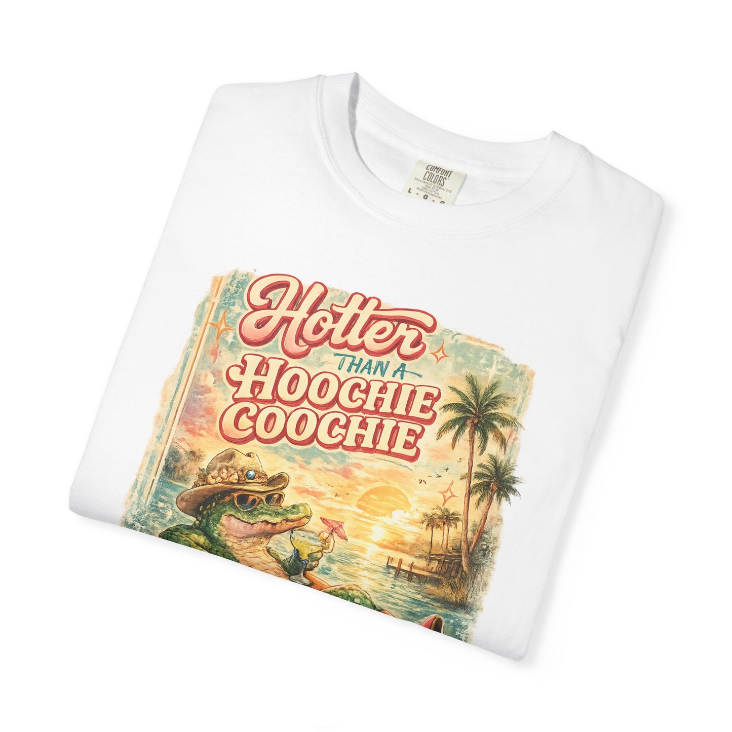 "Hotter Than a Hoochie Coochie" Retro Alligator Beach Graphic
