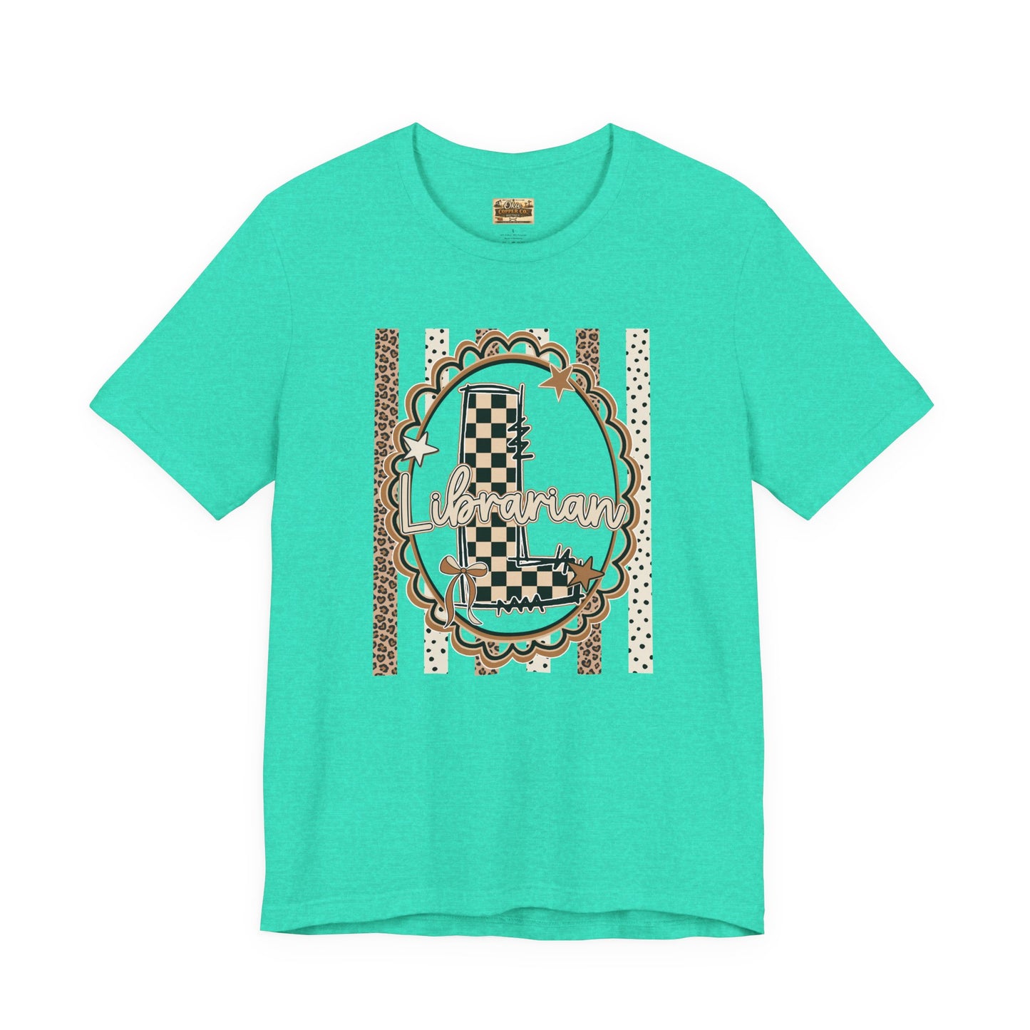 Librarian Checkerboard Letter L Tee — Vintage Booklover Graphic T-Shirt