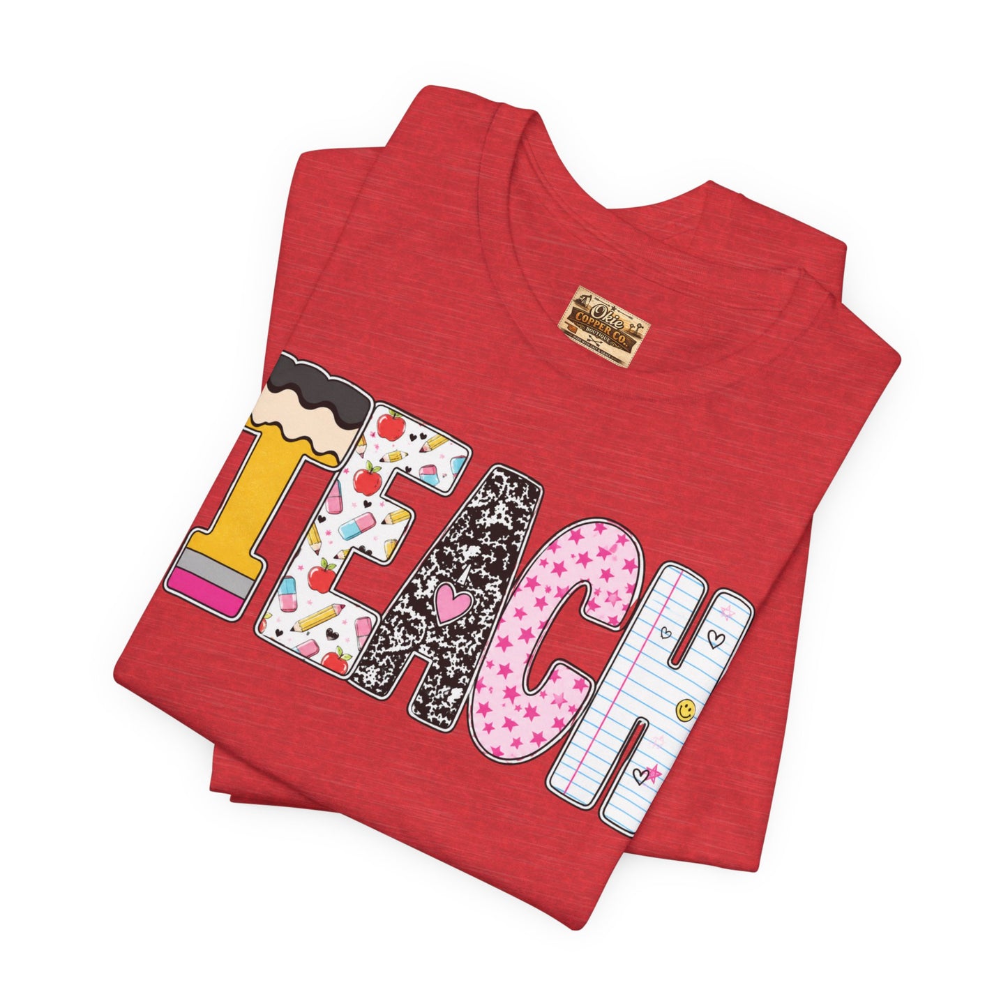 Teach Colorblock Graphic Tee – Cute Patterned Teacher T-Shirt