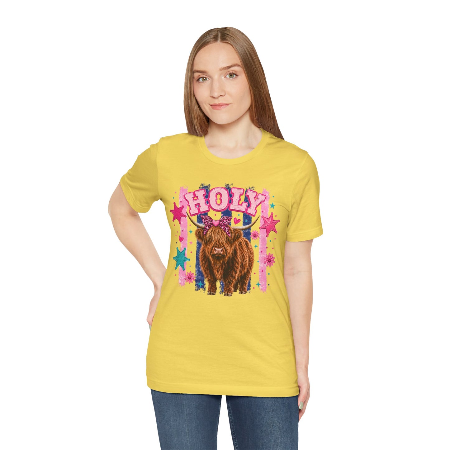 Holy Cow Highland Cow Graphic Tee — Cute Pastel Ranch Shirt