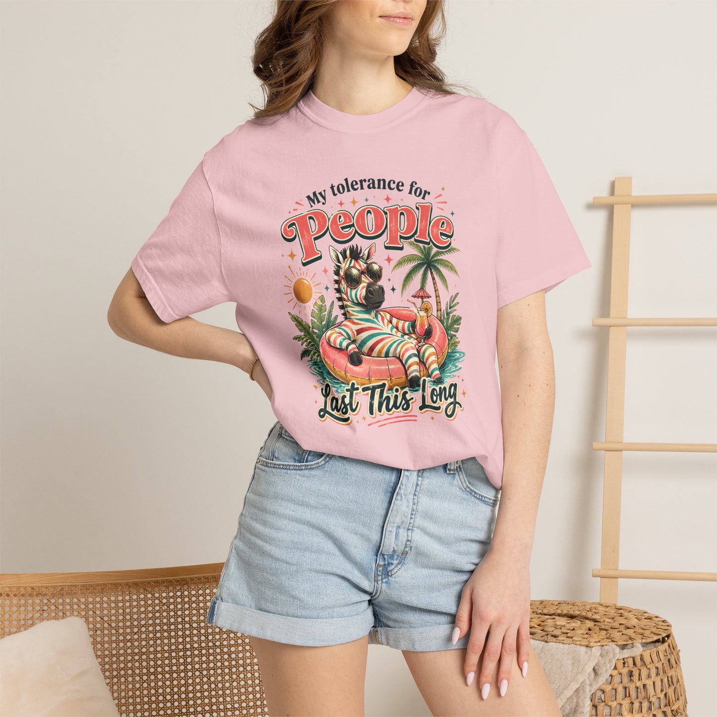 "My Tolerance for People Lasts This Long" Retro Cat Pool Float Graphic Tee