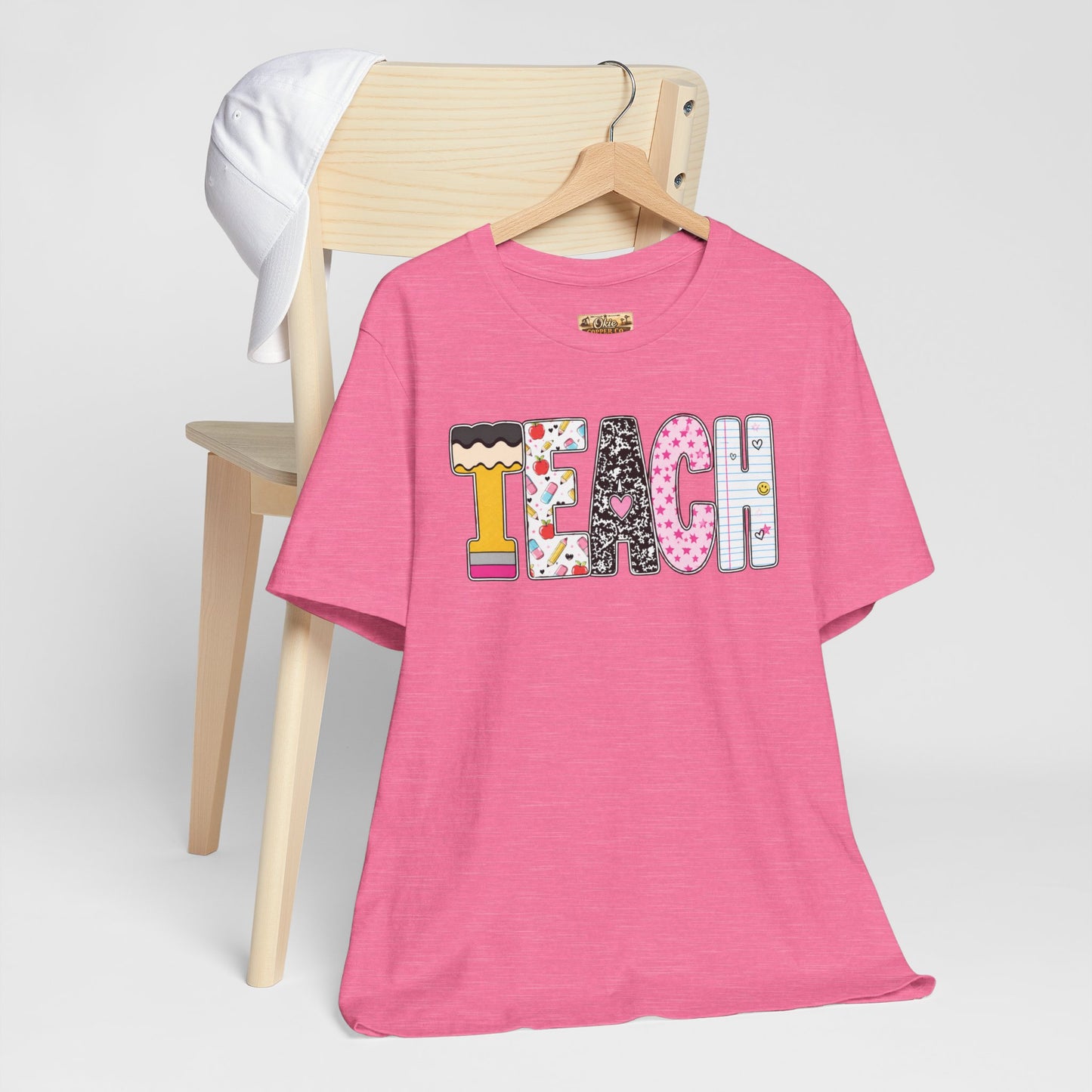 Teach Colorblock Graphic Tee – Cute Patterned Teacher T-Shirt