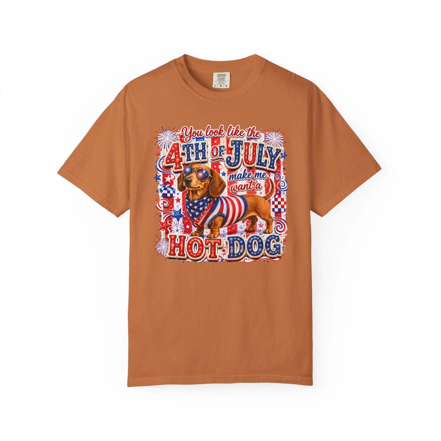 4th of July Hot Dog Dachshund T-Shirt – Patriotic Funny BBQ Tee